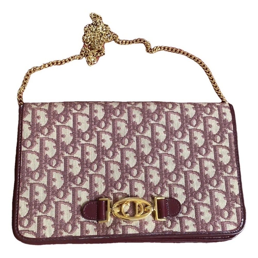 Vintage Christian Dior monogram Logo Canvas burgundy Crossbody with Gold Chain